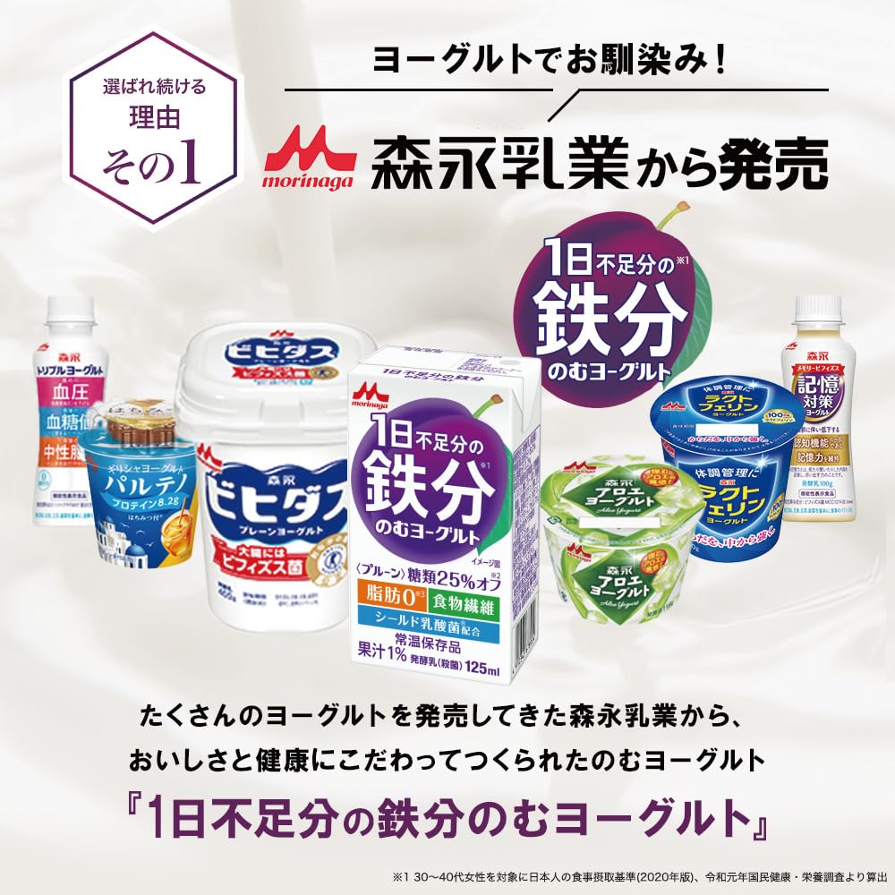 森永 1日不足分の鉄分 のむヨーグルト プルーン 125ml 【常温保存品 鉄分 食物繊維 乳酸菌配合】×24本 森永 1日不足分の鉄分 のむヨーグルト プルーン 125ml 【常温保存品 鉄分 食物繊維 乳酸菌配合】×24本