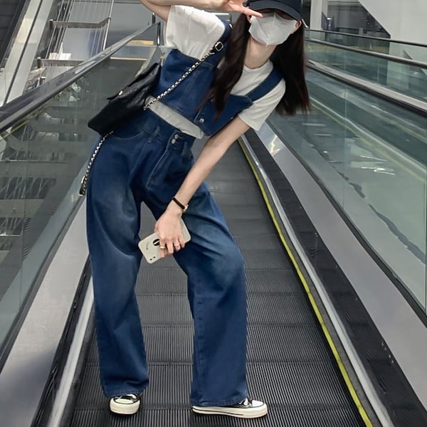 セットアップ 2点 トップス デニム ビスチェ パンツ スーツ 韓国 Qoo10] デニムビスチェセットアップデニムベスト付