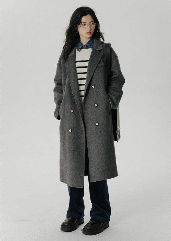 オーモントエッグタルトホームレトロウールダブルフェイスウールコートレディース新作秋冬ダブルブレストミディアム丈ウールコート オーモントエッグタルトホームレトロウールダブルフェイスウールコートレディース新作秋冬ダブルブレストミディアム丈ウールコート