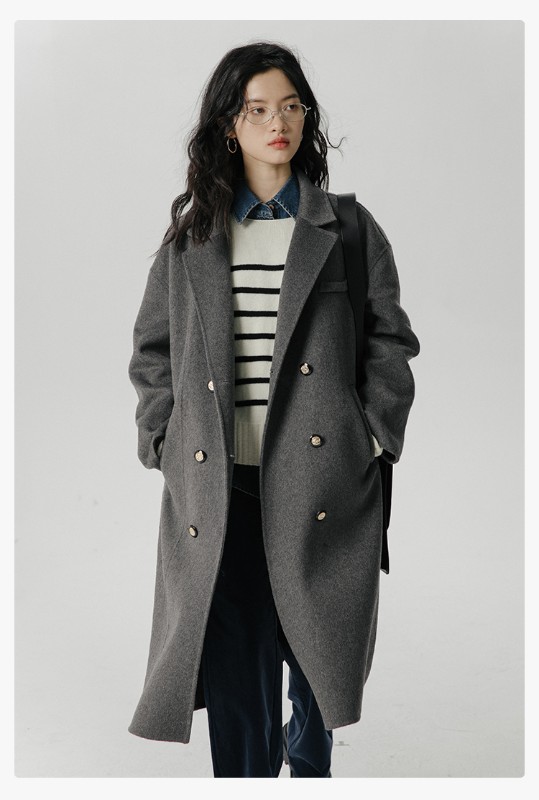 オーモントエッグタルトホームレトロウールダブルフェイスウールコートレディース新作秋冬ダブルブレストミディアム丈ウールコート オーモントエッグタルトホームレトロウールダブルフェイスウールコートレディース新作秋冬ダブルブレストミディアム丈ウールコート