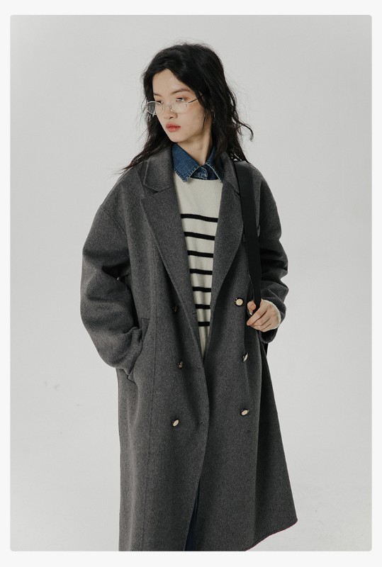 オーモントエッグタルトホームレトロウールダブルフェイスウールコートレディース新作秋冬ダブルブレストミディアム丈ウールコート オーモントエッグタルトホームレトロウールダブルフェイスウールコートレディース新作秋冬ダブルブレストミディアム丈ウールコート
