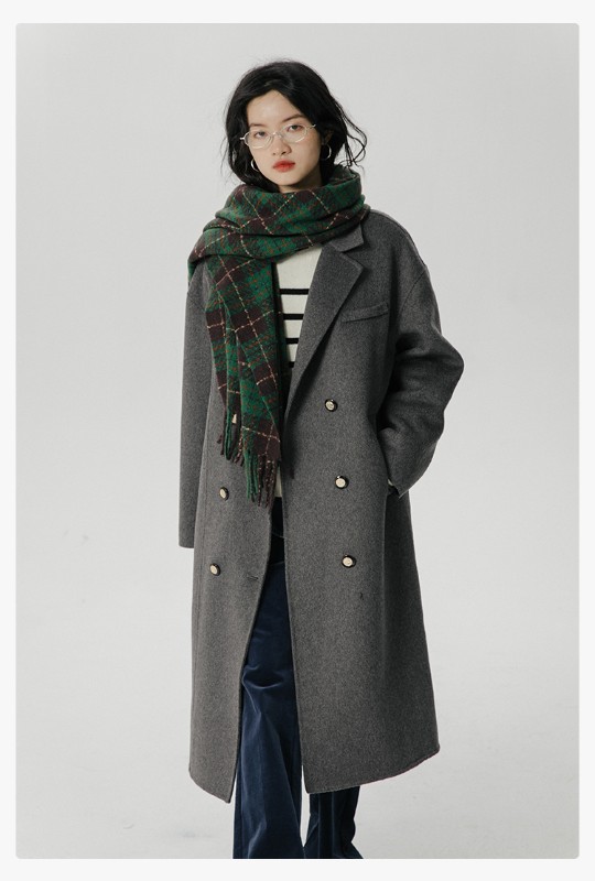 オーモントエッグタルトホームレトロウールダブルフェイスウールコートレディース新作秋冬ダブルブレストミディアム丈ウールコート オーモントエッグタルトホームレトロウールダブルフェイスウールコートレディース新作秋冬ダブルブレストミディアム丈ウールコート