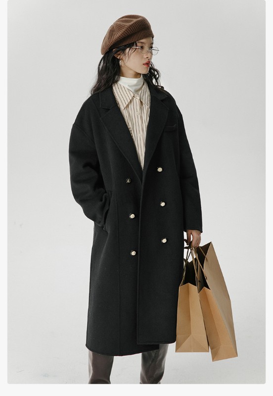 オーモントエッグタルトホームレトロウールダブルフェイスウールコートレディース新作秋冬ダブルブレストミディアム丈ウールコート オーモントエッグタルトホームレトロウールダブルフェイスウールコートレディース新作秋冬ダブルブレストミディアム丈ウールコート