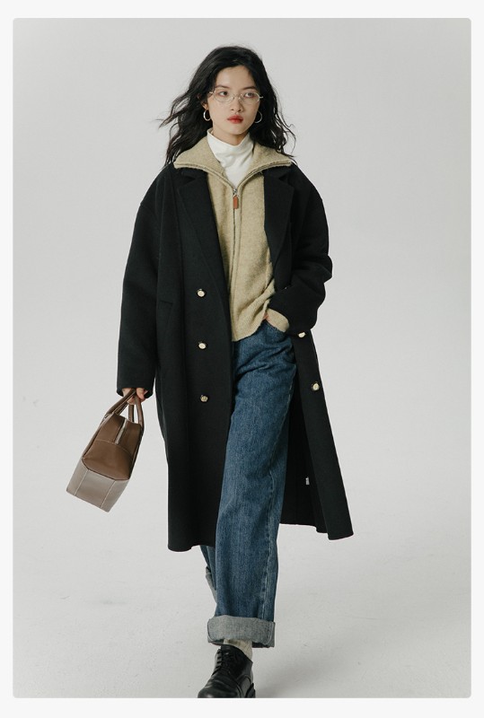 オーモントエッグタルトホームレトロウールダブルフェイスウールコートレディース新作秋冬ダブルブレストミディアム丈ウールコート オーモントエッグタルトホームレトロウールダブルフェイスウールコートレディース新作秋冬ダブルブレストミディアム丈ウールコート