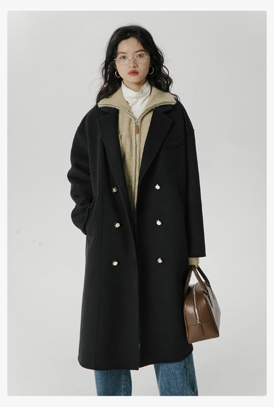オーモントエッグタルトホームレトロウールダブルフェイスウールコートレディース新作秋冬ダブルブレストミディアム丈ウールコート オーモントエッグタルトホームレトロウールダブルフェイスウールコートレディース新作秋冬ダブルブレストミディアム丈ウールコート