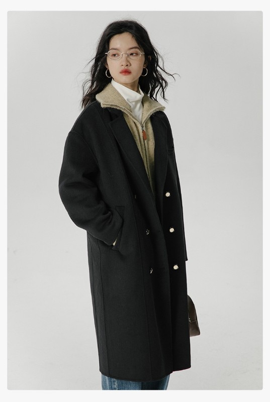 オーモントエッグタルトホームレトロウールダブルフェイスウールコートレディース新作秋冬ダブルブレストミディアム丈ウールコート オーモントエッグタルトホームレトロウールダブルフェイスウールコートレディース新作秋冬ダブルブレストミディアム丈ウールコート