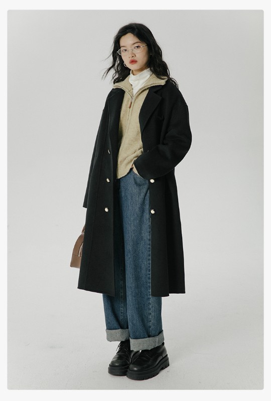オーモントエッグタルトホームレトロウールダブルフェイスウールコートレディース新作秋冬ダブルブレストミディアム丈ウールコート オーモントエッグタルトホームレトロウールダブルフェイスウールコートレディース新作秋冬ダブルブレストミディアム丈ウールコート