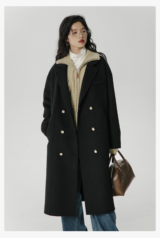 オーモントエッグタルトホームレトロウールダブルフェイスウールコートレディース新作秋冬ダブルブレストミディアム丈ウールコート オーモントエッグタルトホームレトロウールダブルフェイスウールコートレディース新作秋冬ダブルブレストミディアム丈ウールコート