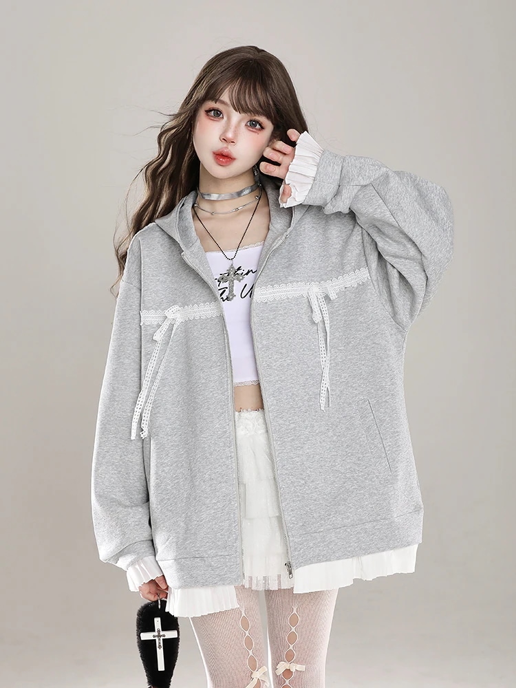 2025 春夏トップスかわいいパーカー フード付き韓国風長袖ゆったり細見え白黒おしゃれレトロチャッシルエット甘め大人っぽ韓国フルサイズファッション系ルーズレディースサイドお出かけ学生通学トラック羽織る