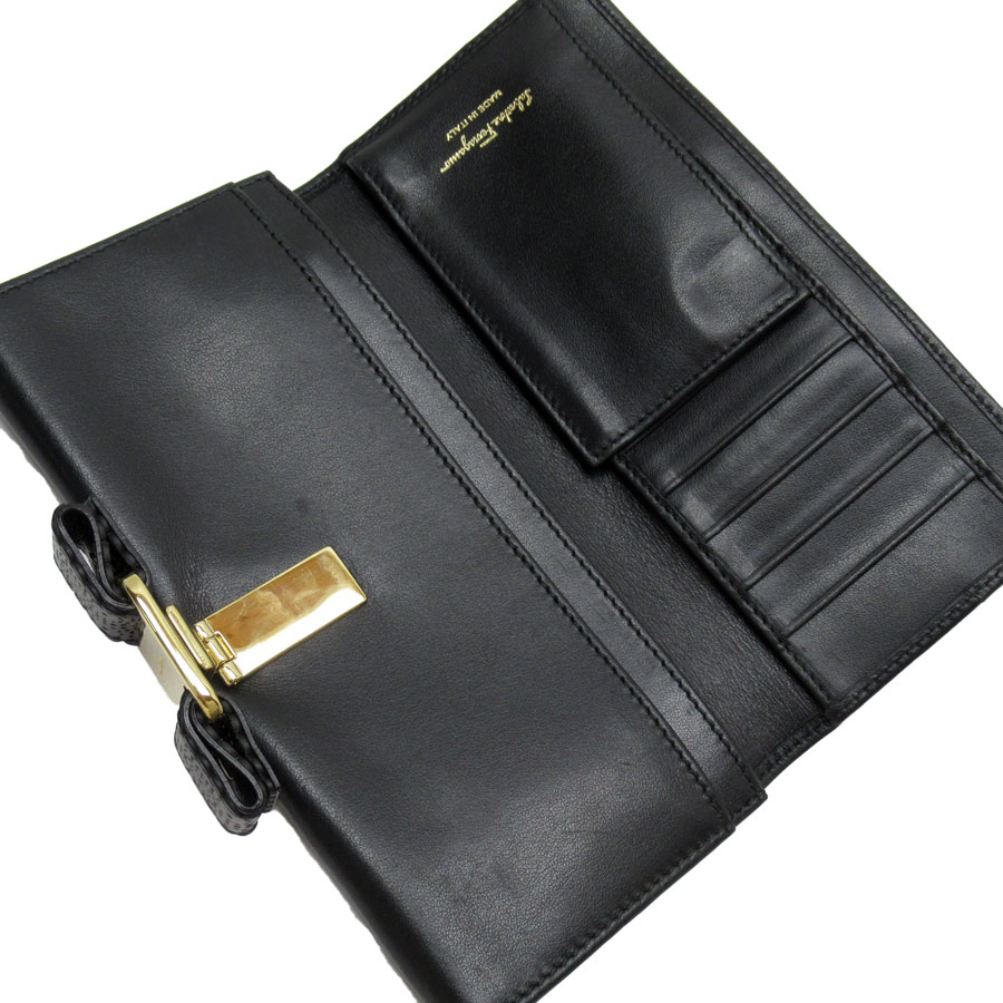サルヴァトーレフェラガモ Salvatore Ferragamo 二つ折り長財布 ヴァラリボン レザー ブラック レディース t19217a mdprevattcaulkingandwaterproofing.com