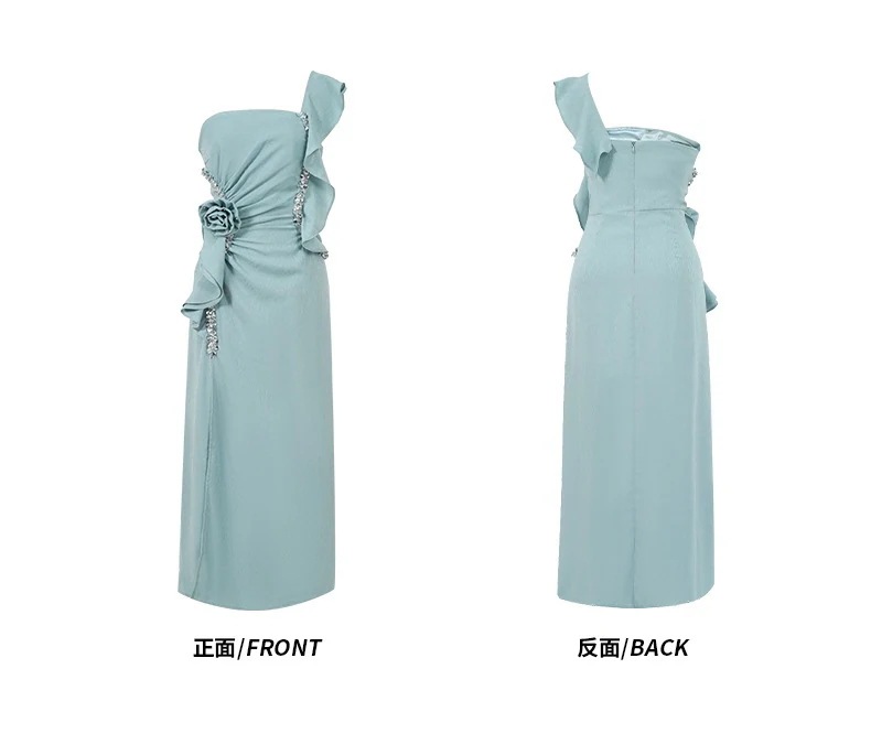 【3日で出荷】夏新品 オフショルダー ワンピース 花飾り スリット ドレス パーティー キャバ 大人 同窓会 披露宴 卒業式 結婚式 演奏会 ウェディング 二次会 メガ割