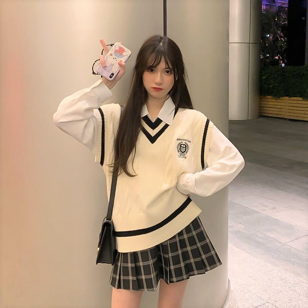 ワンスポ　制服風　セットアップ　カーディガン　トップス　スカート ジャンク ワンスポ 制服風 セットアップ カーディガン トップス スカート