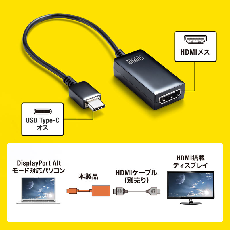 （まとめ買い）USB Type-C-HDMI変換アダプタ 4K/60Hz/HDR対応 AD-ALCHDR02 [x3]