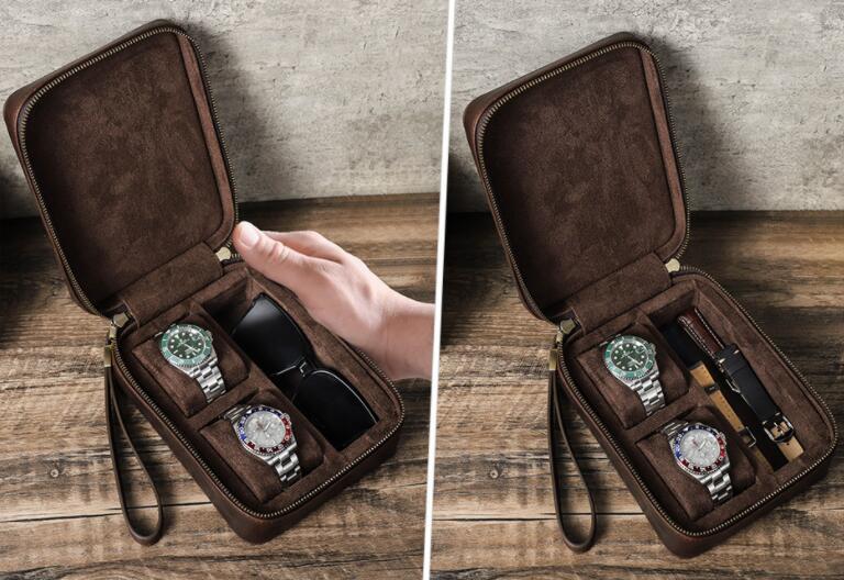 最新の製品 父の日 腕時計ケース メガネケース 本革 牛革 復古 時計ケース 2本用 長方形 ウオッチケース 収納ボックス コレクションケース 持ち運び 便利コンパクト プレゼント 見せる収納 メンズ