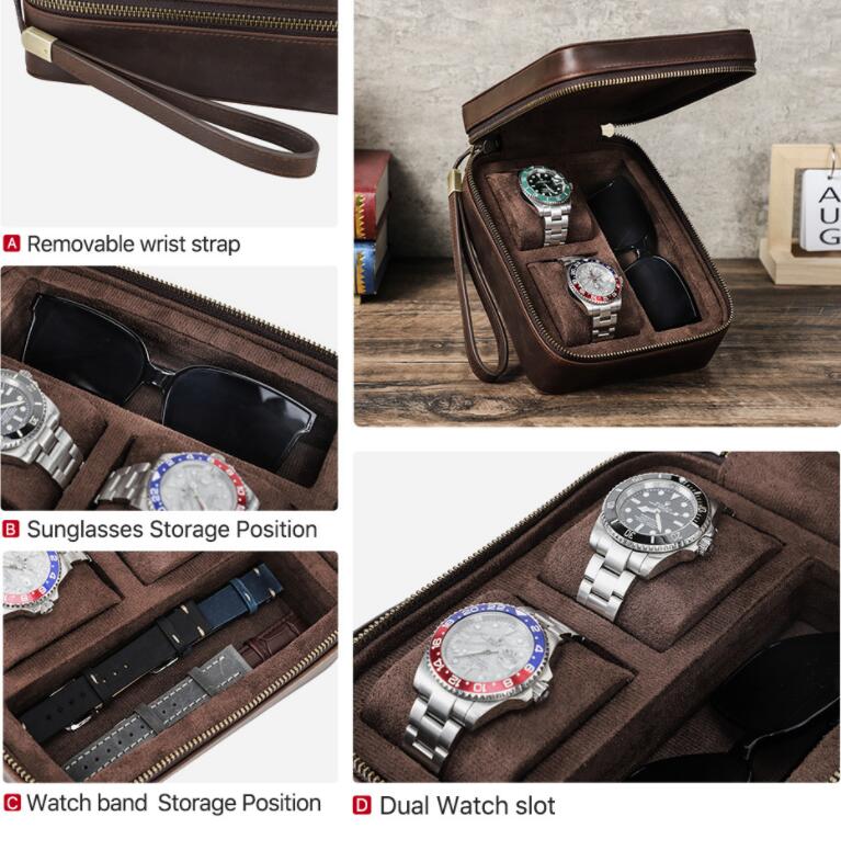 最新の製品 父の日 腕時計ケース メガネケース 本革 牛革 復古 時計ケース 2本用 長方形 ウオッチケース 収納ボックス コレクションケース 持ち運び 便利コンパクト プレゼント 見せる収納 メンズ