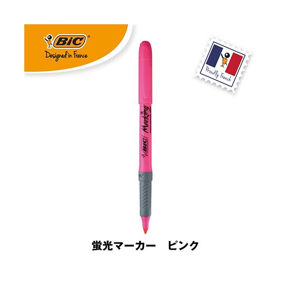 （まとめ） BIC蛍光マーカー マーキングハイライターグリップ ピンク BRIGRIP12PNK 1セット（12本） [x5セット]
