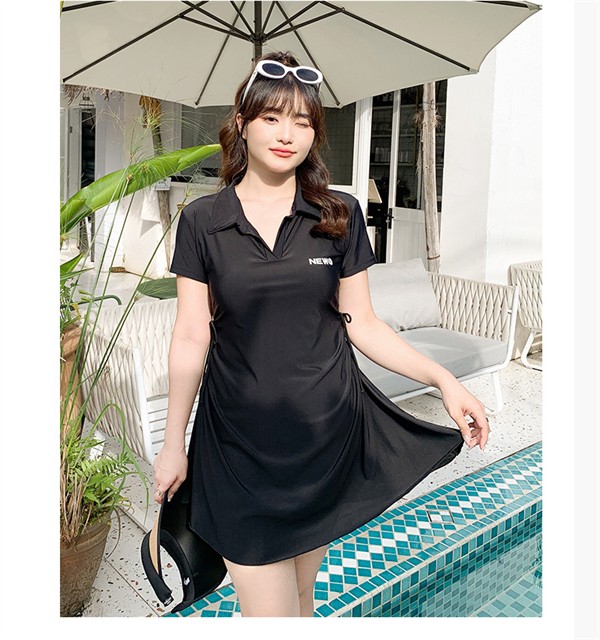 水着 無地 ワンピース水着 ブラック 大きいサイズ 服みたいな 半袖 水泳 中学生 高校生 大学生 夏 小胸 ぽっちゃり 韓国風 体型カバー 露出控え 可愛い おしゃれ ショートパンツ ノンワイヤー