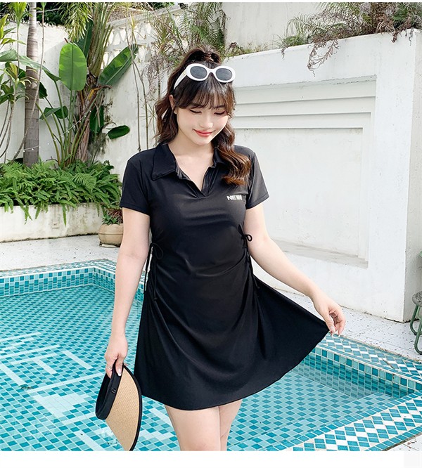 水着 無地 ワンピース水着 ブラック 大きいサイズ 服みたいな 半袖 水泳 中学生 高校生 大学生 夏 小胸 ぽっちゃり 韓国風 体型カバー 露出控え 可愛い おしゃれ ショートパンツ ノンワイヤー