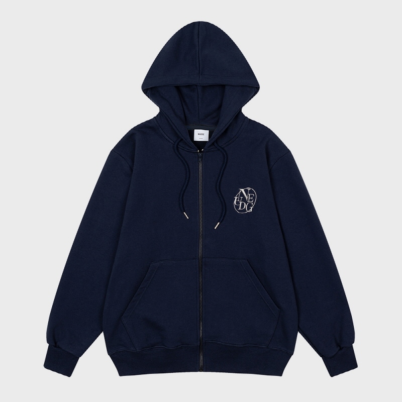 One line : 無地 長袖 ファスナー パーカー [3カラー]