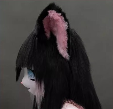 着ぐるみヘッド 猫 黒とピンク 全頭ヘッド ケモノ マスク ファースーツ ぬいぐるみ コスプレ コスチューム