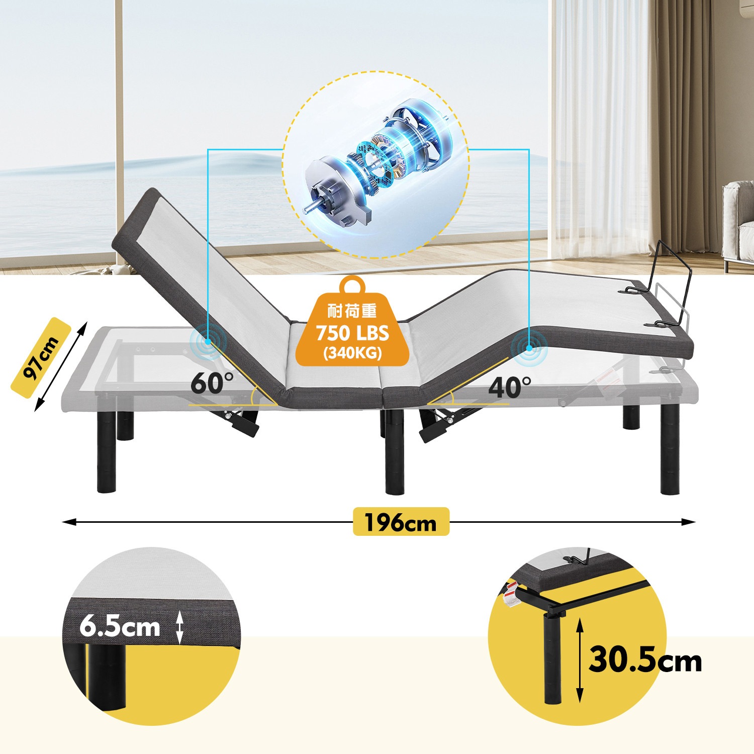 電動ベッド 折りたたみベッド 2モーター 196*97cm シングル 家庭用 組立簡単 高さ調節 電動ベッド 折りたたみベッド 2モーター 196*97cm シングル 家庭用 組立簡単 高さ調節