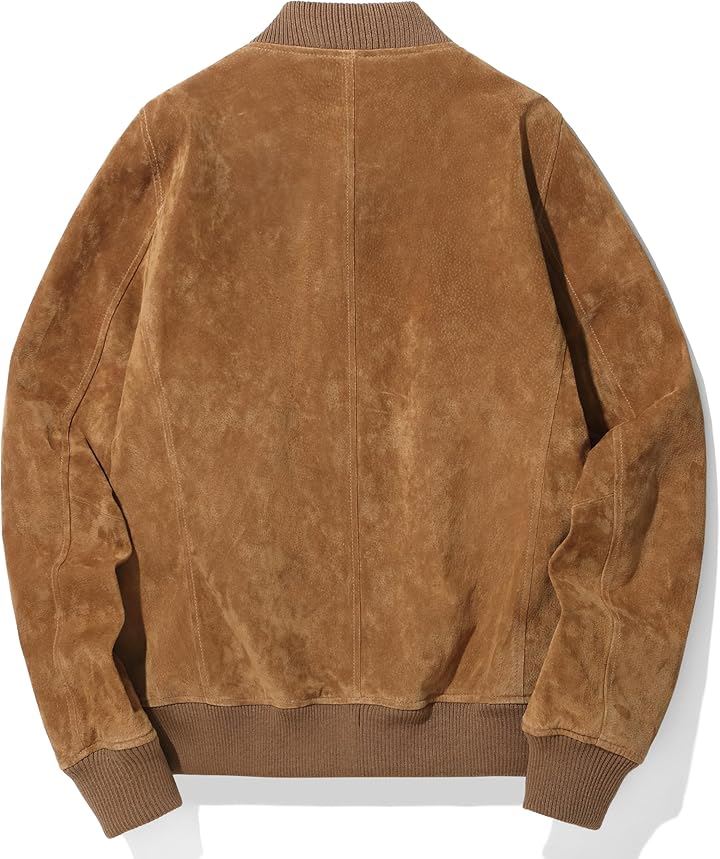 メンズ スエード レザージャケット フライト ボンバー 軽量 バイクライダースジャケット 春秋( ブラウン, 2XL)