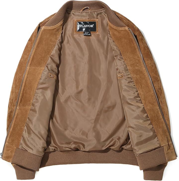 メンズ スエード レザージャケット フライト ボンバー 軽量 バイクライダースジャケット 春秋( ブラウン, 2XL)