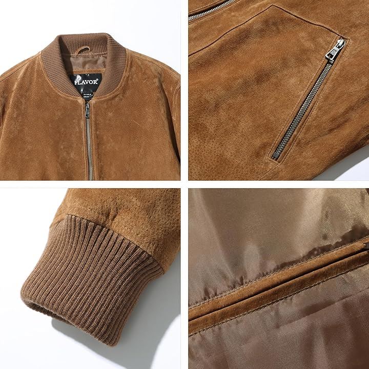 メンズ スエード レザージャケット フライト ボンバー 軽量 バイクライダースジャケット 春秋( ブラウン, 2XL)