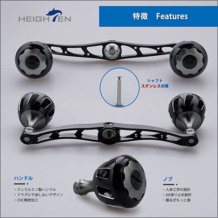 130mm リール ハンドル 32mmノブ搭載 シマノ ダイワ アブガルシア 通用 ベイトリール Wheel Series 527( ブラック(ハンドル)＆ブラック/ガンメタル()
