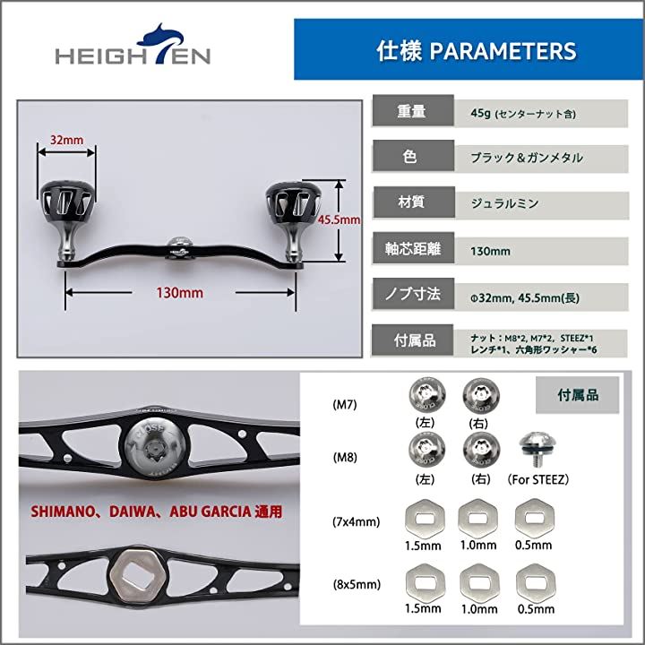 130mm リール ハンドル 32mmノブ搭載 シマノ ダイワ アブガルシア 通用 ベイトリール Wheel Series 527( ブラック(ハンドル)＆ブラック/ガンメタル()