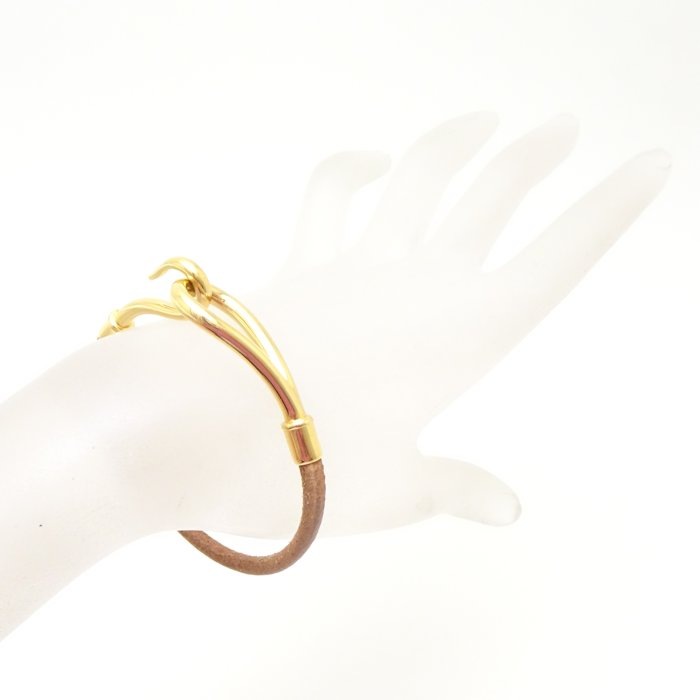 ジャンボ ブレスレット ブラウンxゴールド レザーxGP ゴールドメッキ /291283【中古】