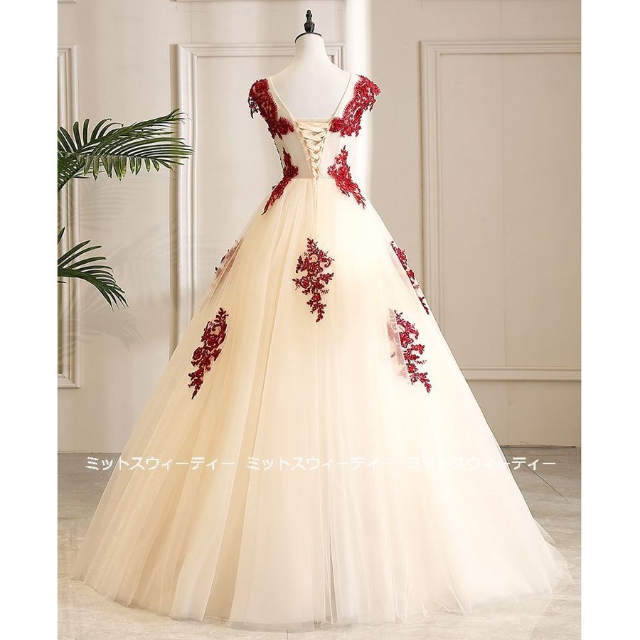 カラードレス 花嫁 二次会 演奏会 ベージュ プリンセスラインドレス ウェディングドレス 結婚式 イ