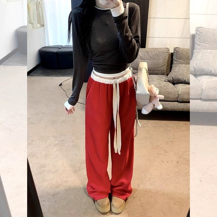 レディース パンツ ボトムス ストレートパンツ ロングパンツ フルレングス ストリート ハイウエスト ドロスト ヴィンテージ アメカジ 大人可愛い シンプル カジュアル こなれ感 ラフ メンズライク