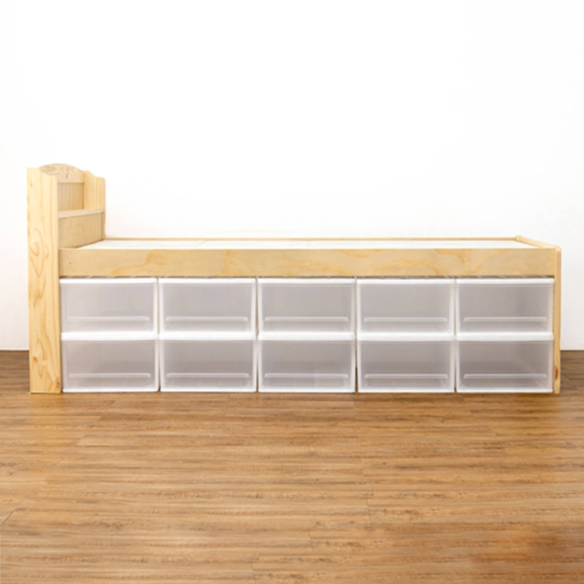 ベッド ポケットマットレス付き セミダブル 宮棚 2口コンセント 敷き布団OK 高さ調節 圧縮梱包 マットレス付 すのこ 天然木 コンセント付 厚さ19cm 寝具 ナチュラル ライトブラウン