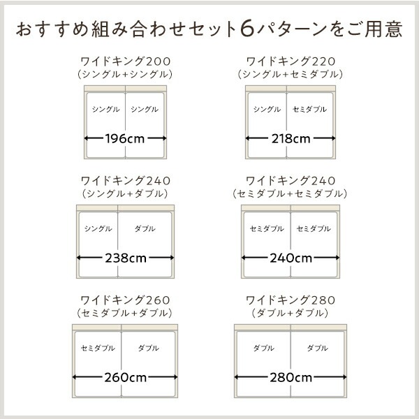 ベッド ワイドキング 280（D+D） ポケットコイルマットレス付き ホワイト 連結 高さ調整可 棚付 コンセント付 すのこ