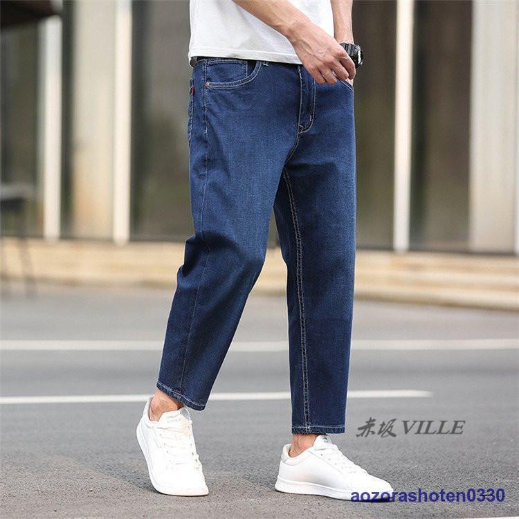 デニム メンズ ボトムス 接触冷感 アンクル丈 9分丈 ジーンズ ジーパン テーパードパンツ スリム スキニーパンツ S M L XL 夏 夏服 ストレッチ