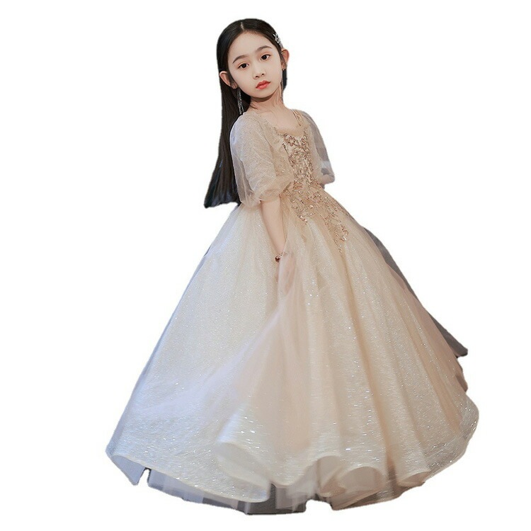 ピアノ発表会ドレス 子供ドレス ロングドレス シャンパン色 スパンコール オシャレ 女児ドレス キッズドレス フォーマル 演奏会ドレス 女の子 パフスリーブ キレイめ 100~160cm ピアノ発表会ドレス 子供ドレス ロングドレス シャンパン色 スパンコール オシャレ 女児ドレス キッズドレス フォーマル 演奏会ドレス 女の子 パフスリーブ キレイめ 100~160cm