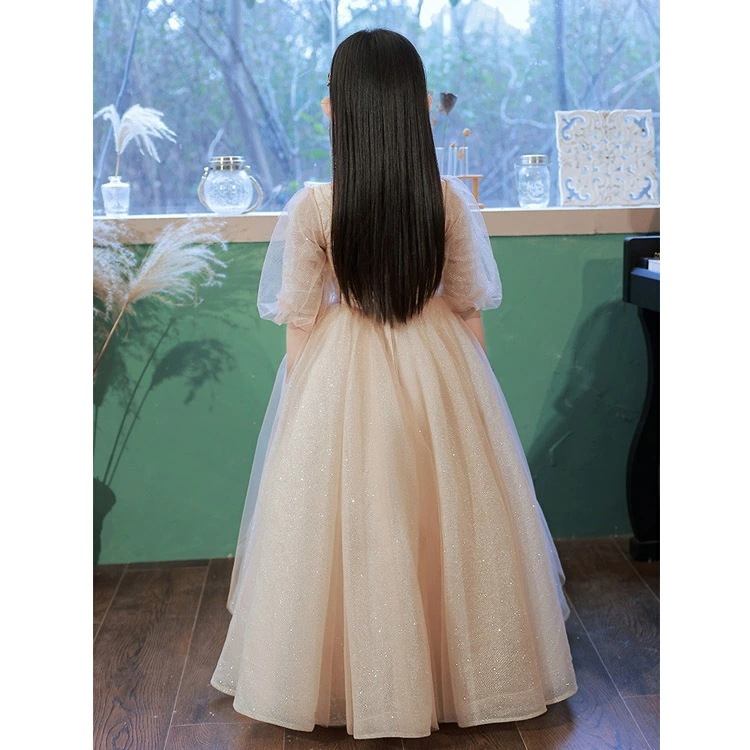 ピアノ発表会ドレス 子供ドレス ロングドレス シャンパン色 スパンコール オシャレ 女児ドレス キッズドレス フォーマル 演奏会ドレス 女の子 パフスリーブ キレイめ 100~160cm ピアノ発表会ドレス 子供ドレス ロングドレス シャンパン色 スパンコール オシャレ 女児ドレス キッズドレス フォーマル 演奏会ドレス 女の子 パフスリーブ キレイめ 100~160cm