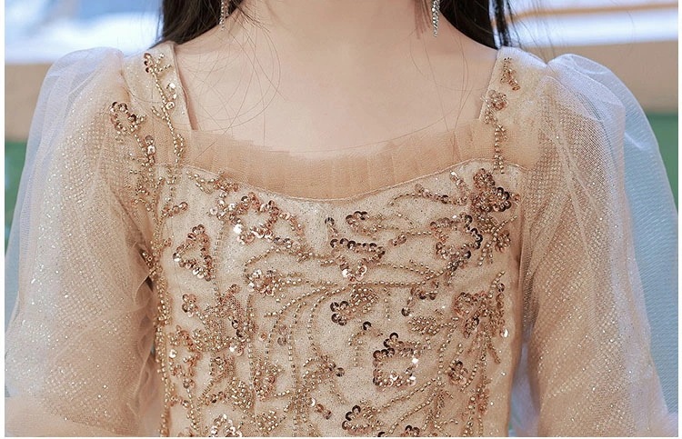 ピアノ発表会ドレス 子供ドレス ロングドレス シャンパン色 スパンコール オシャレ 女児ドレス キッズドレス フォーマル 演奏会ドレス 女の子 パフスリーブ キレイめ 100~160cm ピアノ発表会ドレス 子供ドレス ロングドレス シャンパン色 スパンコール オシャレ 女児ドレス キッズドレス フォーマル 演奏会ドレス 女の子 パフスリーブ キレイめ 100~160cm