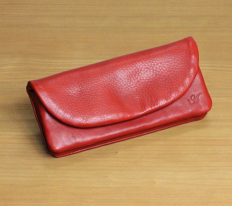 春財布 財布 レディース長財布 ヌメ革 日本製 明石レザー アミティエ 柔らかいお財布です 自然 AMT-707 RED レッ ド赤