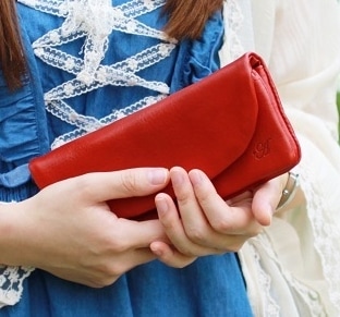 春財布 財布 レディース長財布 ヌメ革 日本製 明石レザー アミティエ 柔らかいお財布です 自然 AMT-707 RED レッ ド赤