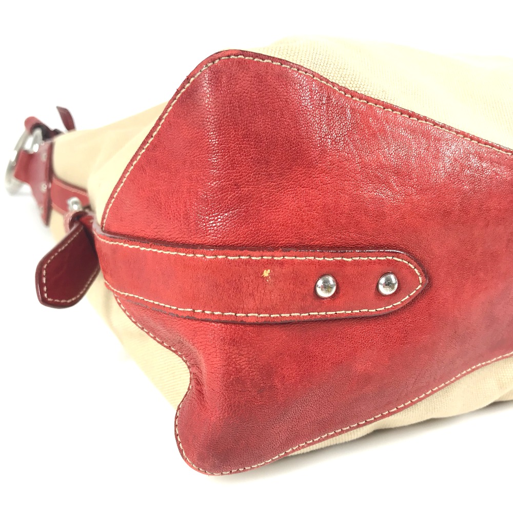 ショルダーバッグ ロゴ カバン 肩掛け ロープ キャンバス トートバッグ ホーボーバッグ レザー/キャンバス レッド