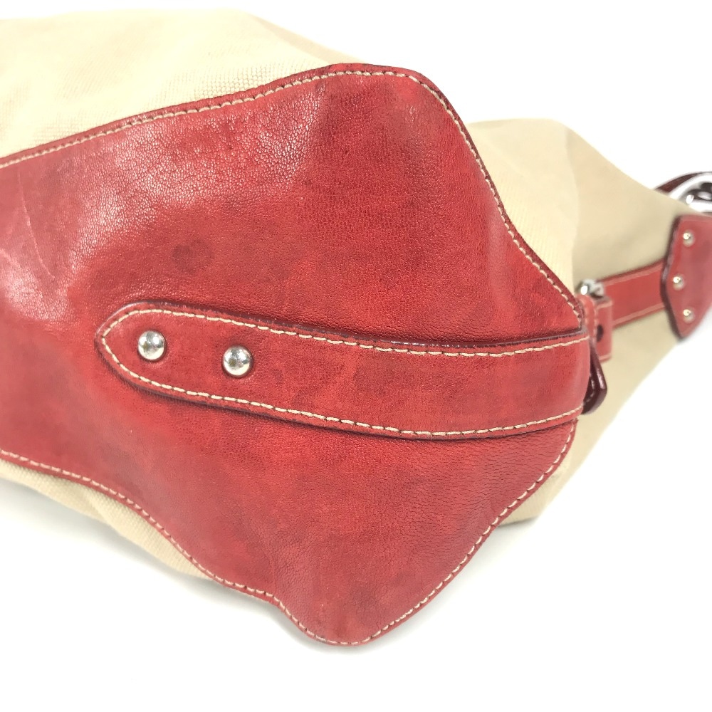 ショルダーバッグ ロゴ カバン 肩掛け ロープ キャンバス トートバッグ ホーボーバッグ レザー/キャンバス レッド