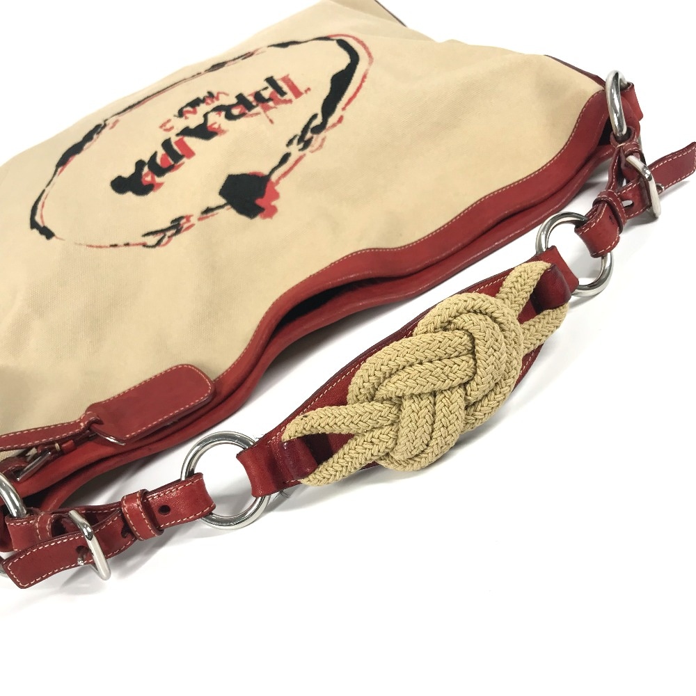 ショルダーバッグ ロゴ カバン 肩掛け ロープ キャンバス トートバッグ ホーボーバッグ レザー/キャンバス レッド