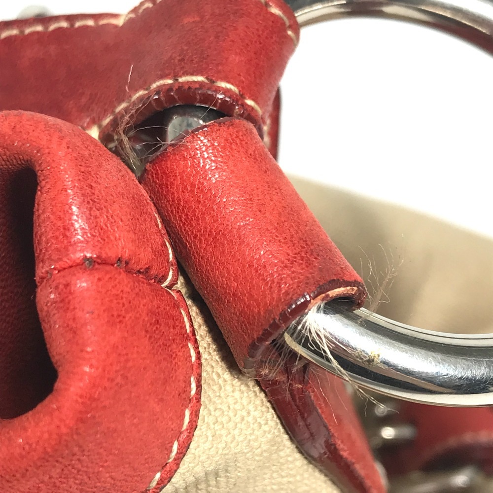 ショルダーバッグ ロゴ カバン 肩掛け ロープ キャンバス トートバッグ ホーボーバッグ レザー/キャンバス レッド