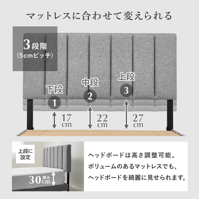ベッド セミダブル ポケットコイル マットレス付き ファブリックベッド シンプル キルティング すのこ床板_6