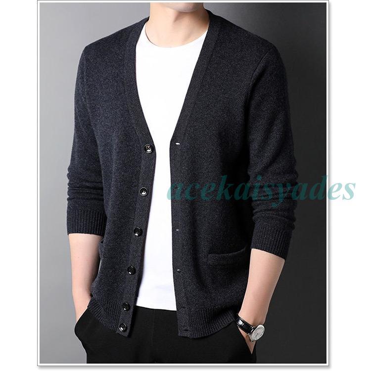 カーディガン メンズ ウール100%ニットカーディガン 春 秋 冬 厚手 大きいサイズ 40代 50代