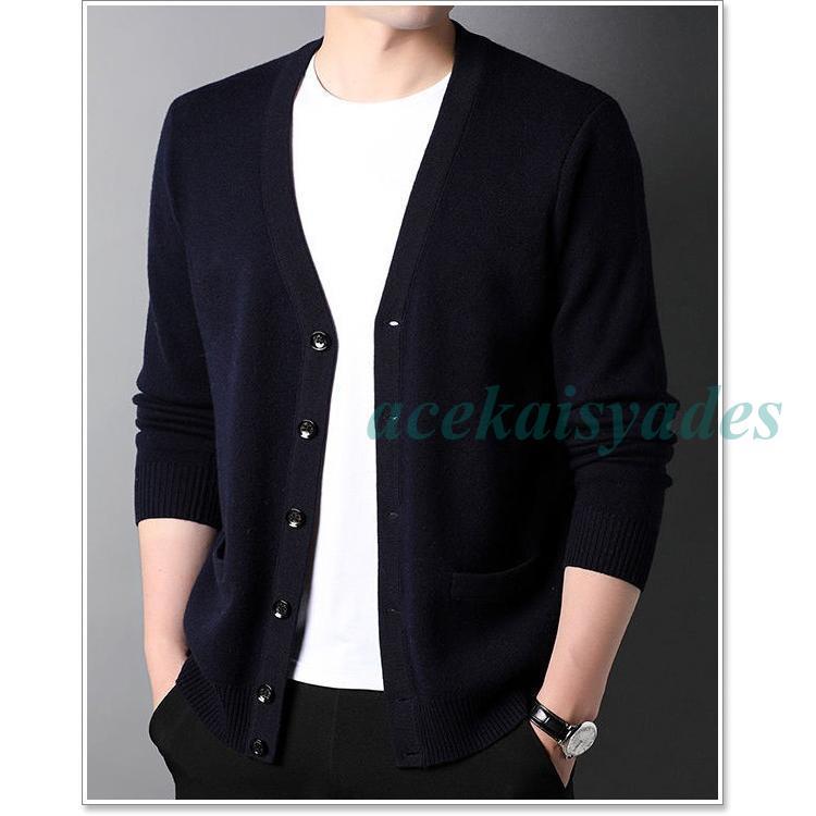 カーディガン メンズ ウール100%ニットカーディガン 春 秋 冬 厚手 大きいサイズ 40代 50代