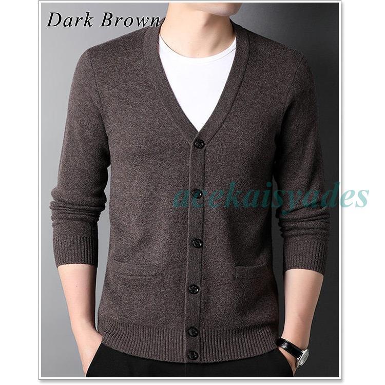 カーディガン メンズ ウール100%ニットカーディガン 春 秋 冬 厚手 大きいサイズ 40代 50代