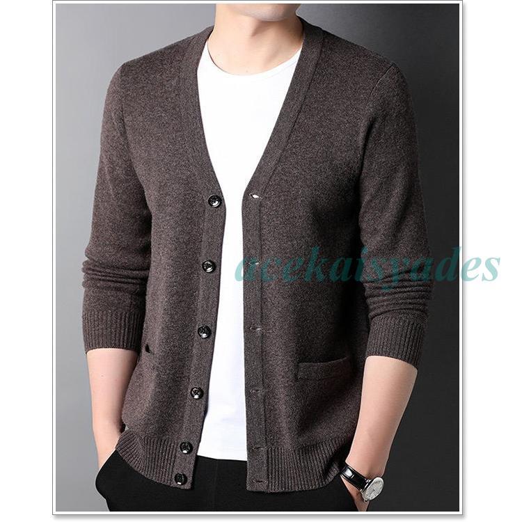 カーディガン メンズ ウール100%ニットカーディガン 春 秋 冬 厚手 大きいサイズ 40代 50代
